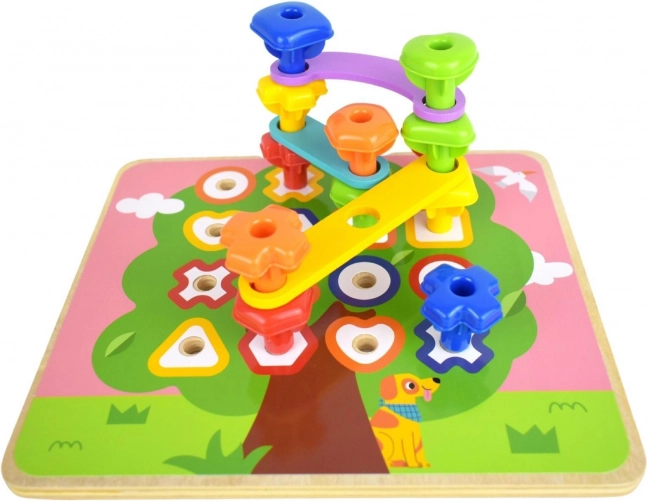 Večnamenska tabla Tooky Toy z barvnimi vijaki za učenje oblik
