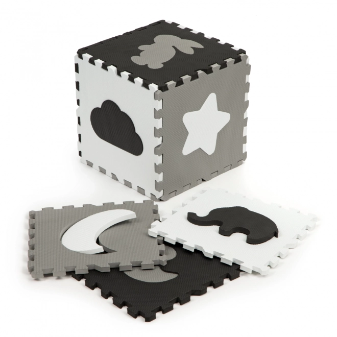 ECOTOYS Penaste puzzle Živali in oblike črno-bela SX z robom