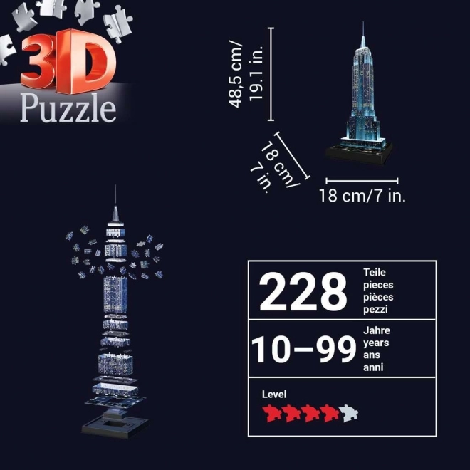 RAVENSBURGER Siječa 3D sestavljanka Nočna izdaja Empire State Building 216 kosov