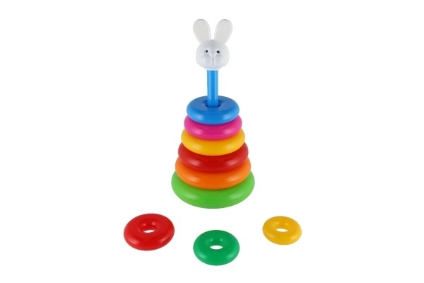 Sestavljanka piramida s plastičnimi obročki, 28 cm, 2 vrste v mrežici, 12m+