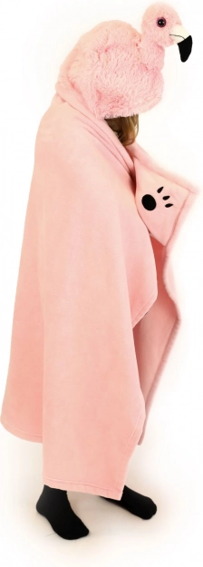 Cozy Noxxiez flamingo – topla otroška odeja s kapuco in tačkastimi žepi