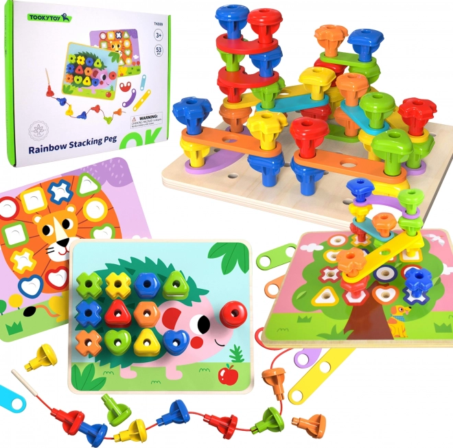 Večnamenska tabla Tooky Toy z barvnimi vijaki za učenje oblik