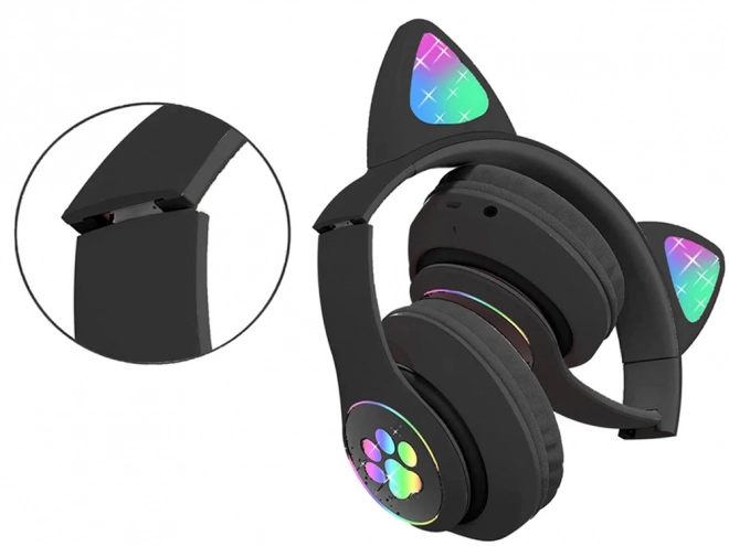 Brezžične slušalke bluetooth radio fm mp3 mačja ušesa led osvetlitev – črne