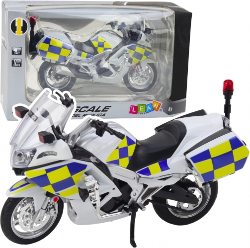 kovinski policijski motocikel 1:12 z lučmi in zvoki, bel