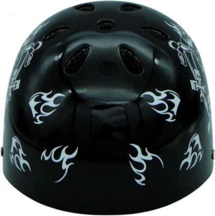 Kolesarska in skate čelada z motivom lobanje – črno‑srebrna