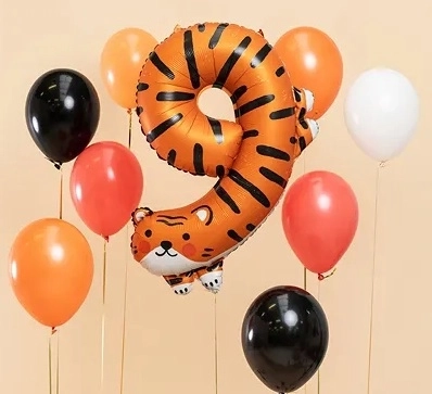 Folijski rojstnodnevni balon številka 9 - Tiger 64 x 87 cm