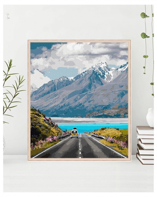 Slikanje po številkah Pot v gorah 40x50 Platno + Barve + Čopiči