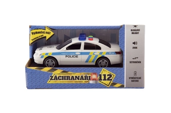 Avto policija plastika 15cm na baterije z zvokom in svetlobo na vztrajniku v škatli 20x11x9cm