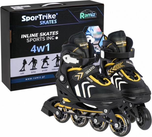 Otroški komplet 4-v-1 drsalke: inline, quad in ledne – velikost 39–43 – rumena