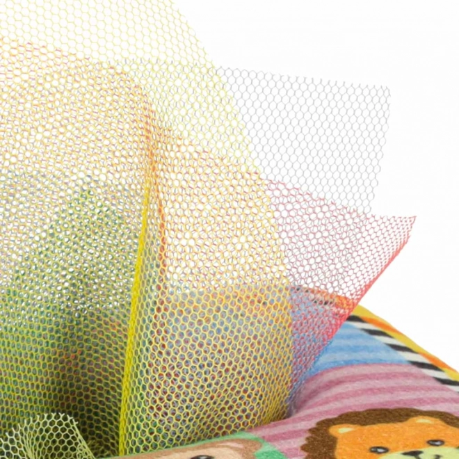 Montessori senzorična škatla z barvnimi robčki in živalmi