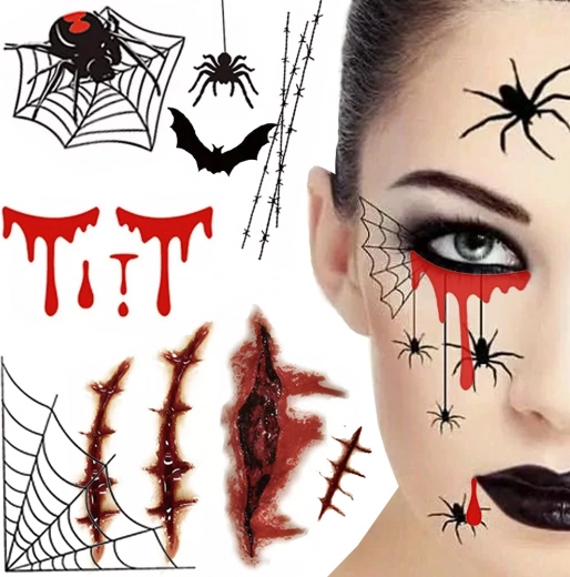 Halloween začasne tetovaže – krvavi učinki, pajčevine in brazgotine
