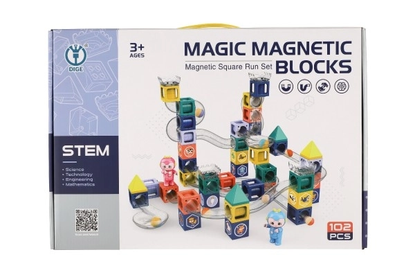 Magnetna kroglična steza s figuricami iz plastike 102 kosov v škatli 49x35x9cm