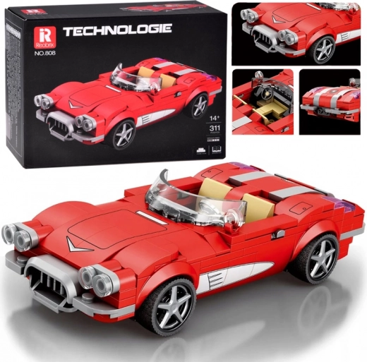 Tehnični gradbeni set retro kabriolet iz 50. let – rdeč