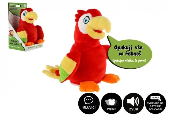 Papagaj Jaroušek ponavljajoče stavke pliš 16cm na baterije z zvokom v škatli 12x20x10cm v vrečki