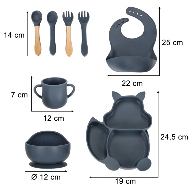 Temno modra silikonska set posode Veverica - 9 delov