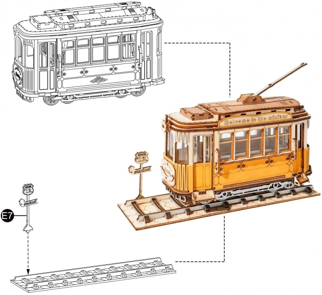 Retro Tramvaj - 3D lesena sestavljanka
