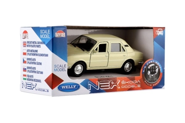 Auto Welly Škoda 105L kov/plast 11cm 1:34-39 na prosti tek 4 barve v škatli 15x7x7cm