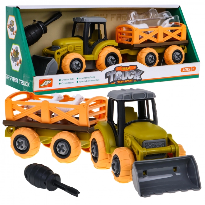 Odvijljiv traktor s žlico in prikolico + izvijač + ovca Igrača za otroke 3+