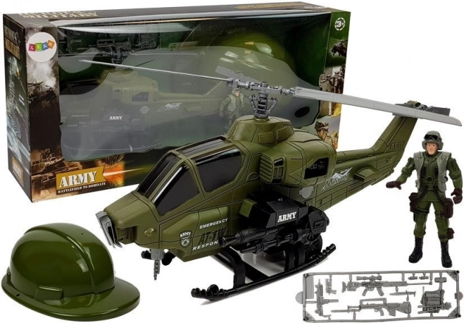 Vojaški komplet s helikopterjem, čelado in vojakom