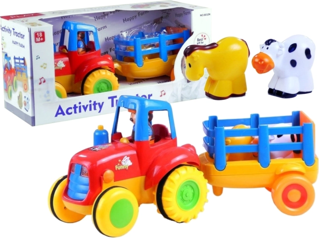 Traktor s prikolico in živalmi z lučmi in zvoki