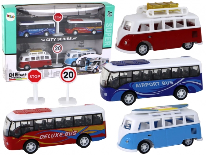 Komplet igrač: avtodomi in avtobusi s pogonom na vztrajnik 1:87, 4 kosi