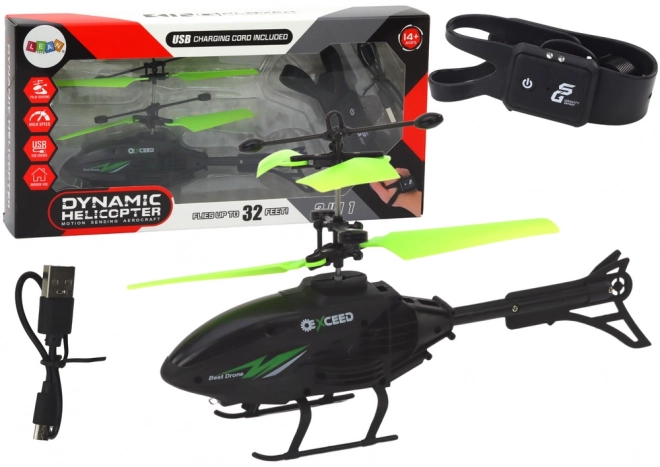 Pas za helikopter, nadzorovan z roko, črna in zelena
