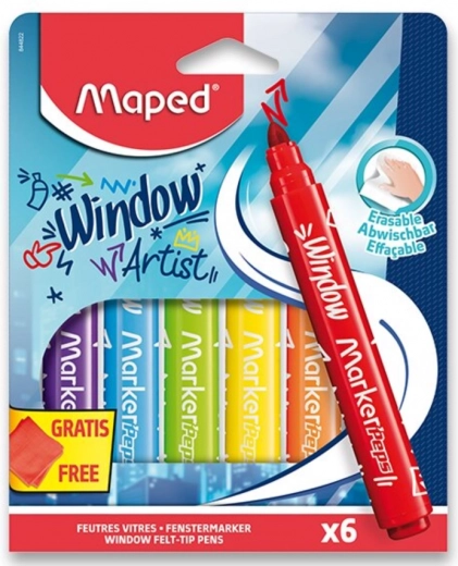 Maped flomastri za okna Window, 6 kosov z mikrovlakneno krpo