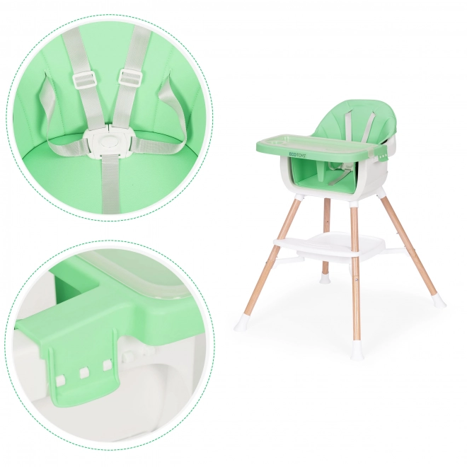 Otroški stolček za hranjenje 2v1 zelena ECOTOYS