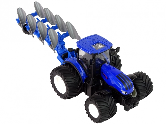 Daljinsko voden traktor 1:24 Modri kovinski plug