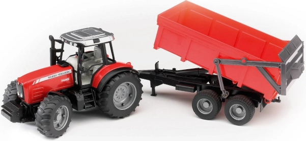 Bruder traktor MASSEY FERGUSON z nagibnim priklopnikom, rdeč