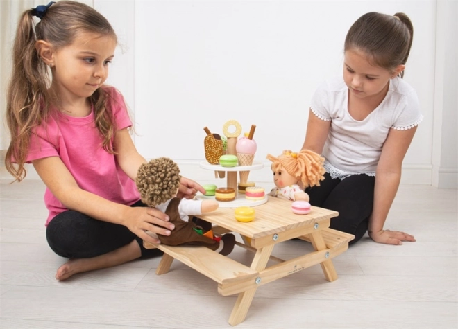 Lesena piknik klop za punčke Bigjigs Toys