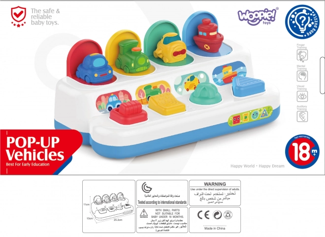 Woopie otroška izobraževalna igrača s poskočnimi vozili Pop-Up