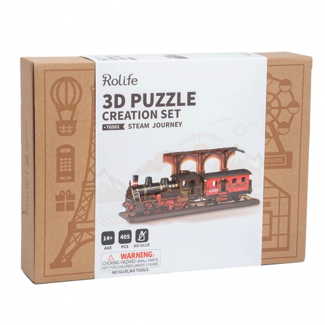 RoboTime 3D lesena zloženka Vintage parna lokomotiva