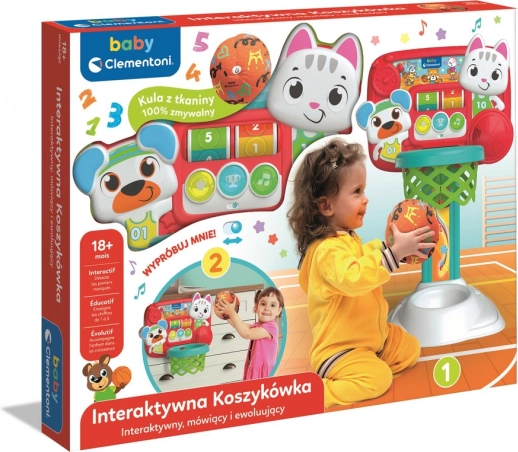 Interaktivni koš za košarko za otroke s muco in medvedkom CLEMENTONI (poljski jezik)