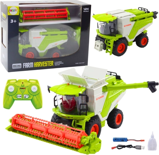 RC kombajn 1:24 z žetvenim adapterjem, lučmi, zvoki in dimnim učinkom 2,4 GHz
