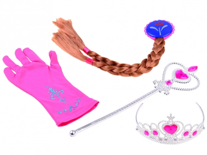 Kostumski set Princesa s krono in pletenico – Rožnata