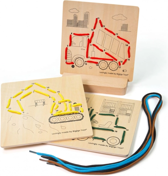 Prepletanje po številkah – gradbeni stroji BIGJIGS TOYS