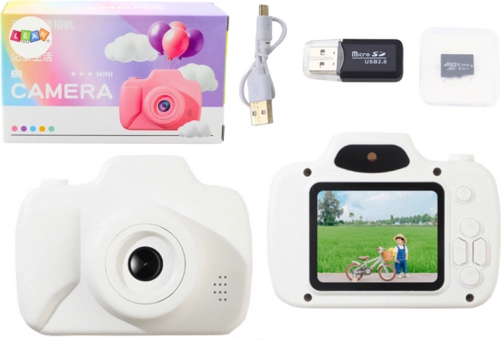 Fotoaparat za otroke Snemanje fotografij Igralni pomnilniški kartici 64 GB bela
