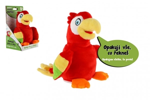 Papagaj Jaroušek ponavljajoče stavke pliš 16cm na baterije z zvokom v škatli 12x20x10cm v vrečki