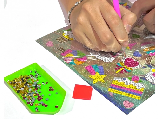 Set nalepk z diamantnim vezenjem Živali vrt mavrica mozaik