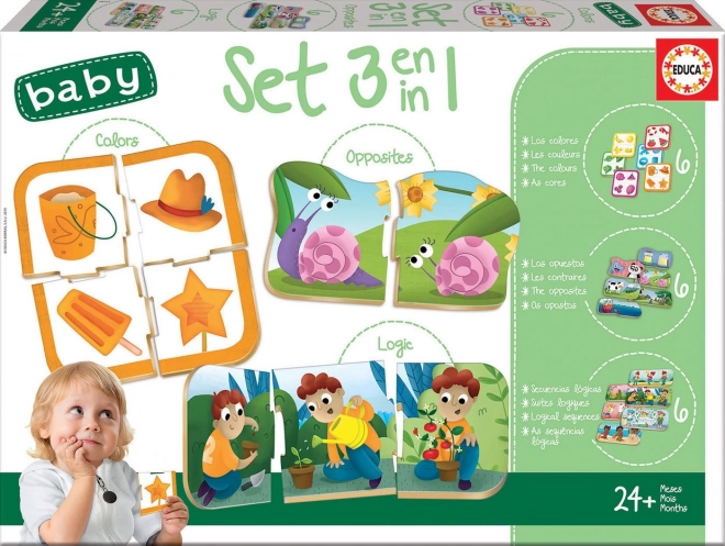 Educa Otroški puzzle set: Barve, Zaporedje in Nasprotja 3v1