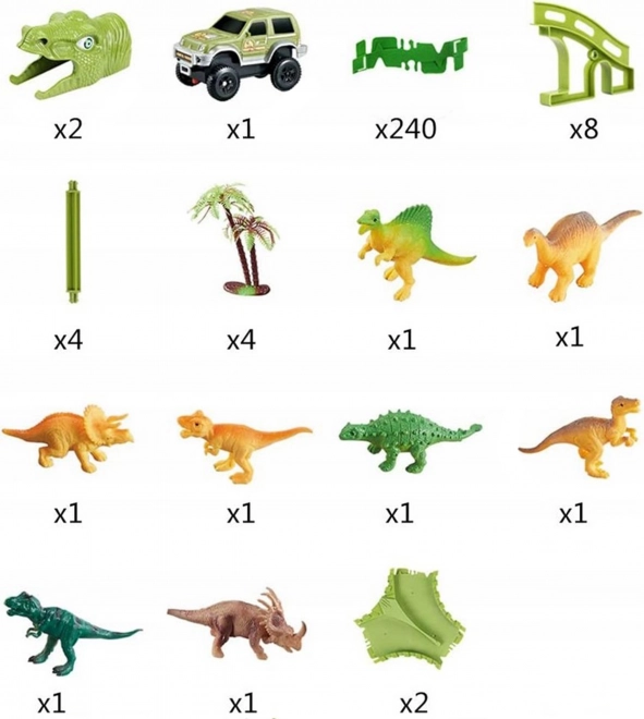 Dinozavrska dirkalna proga z avtomobilčkom in figurami