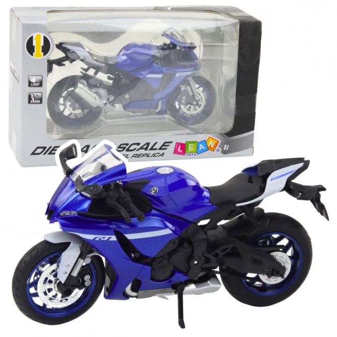 Kovinski športni motocikel moder R1 1:12
