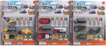 Set kovinskih avtomobilov z znaki