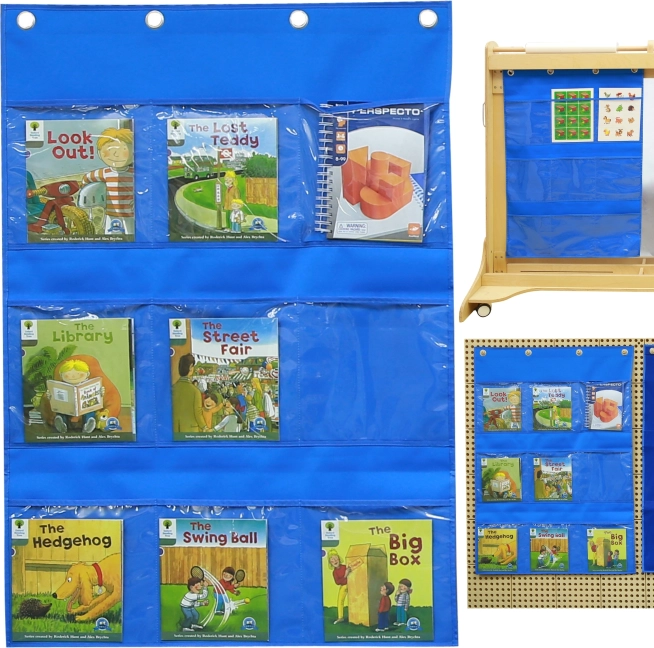 Masterkidz tekstilni stenski žepnik za knjige in slike, moder