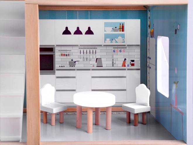 Lesena hiška za punčke z LED lučmi v boho slogu 78cm