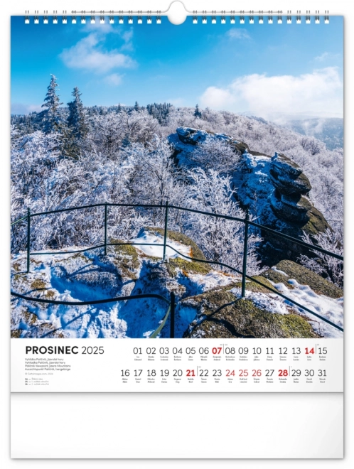 NOTIQUE Stenski koledar Pohodniške poti po Češki krajini 2025, 30 x 34 cm