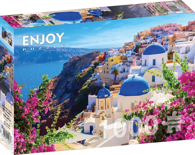 Puzzle Santorini s cvetjem, Grčija 1000 kosov