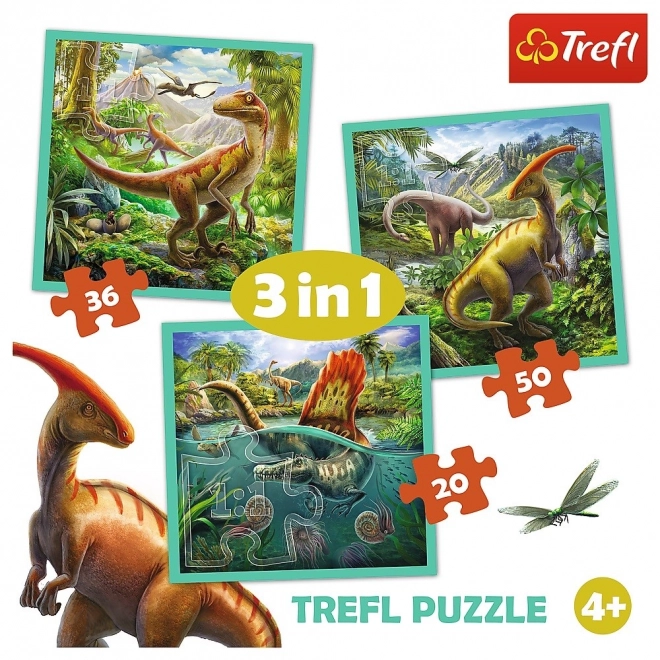 Sestavljanka 3v1 Svet dinozavrov 20x19,5cm v škatli 28x28x6cm