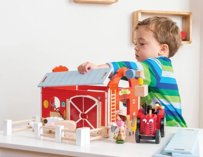 Le Toy Van rdeč traktor in prikolica